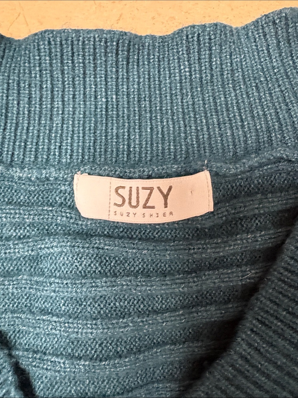⭐️ Suzy Shier Teal V-Neck Oversized Drop Stitch Ribbed Sweater - size Small - Picture 2 of 10
